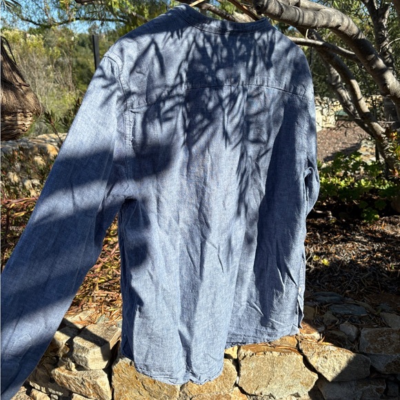 Abercrombie & Fitch Casual Linen Blend Band Collar Men’s (Unisex) Shirt - Picture 2 of 5